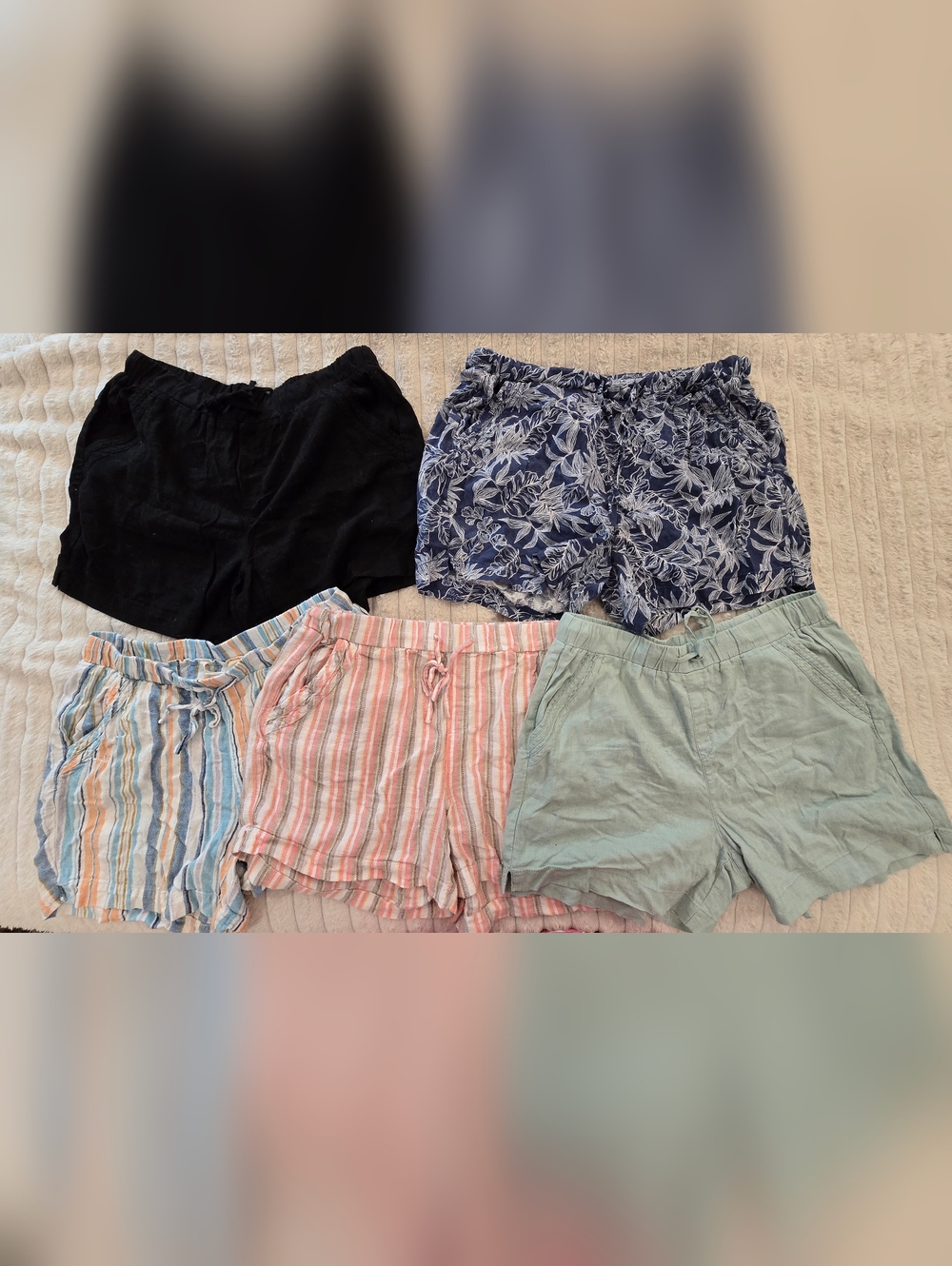 5 Pairs Of Women’s Size Large Linen-Blend Drawstring Shorts - Multi Color Pack